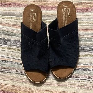 Toms Black Mules with Open Toe and Slight Heel